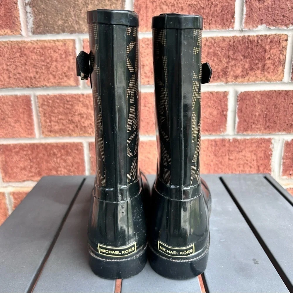 Michael Kors Monogram Rain Boots | Black & Brown | Size 7